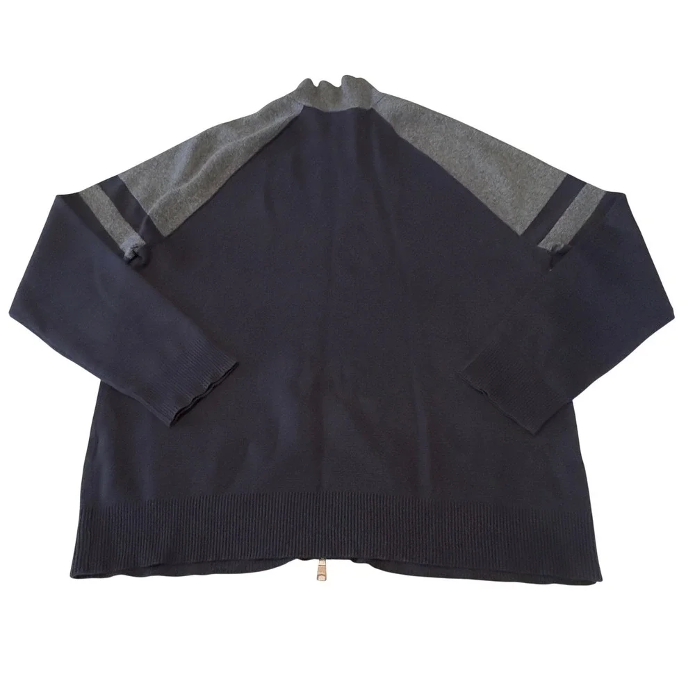 Banana Republic Mens XL Full Zip Cardigan Sweater Navy Blue Gray‎ Mock Neck Knit